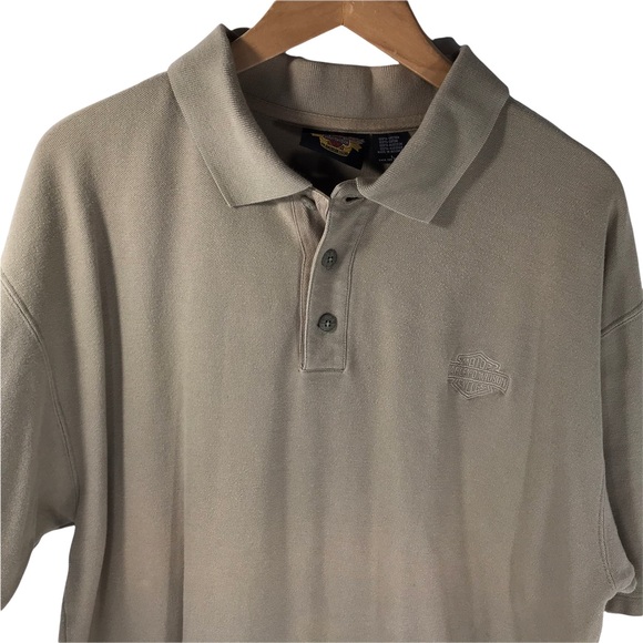 Harley-Davidson Polo Shirt Tan Short Sleeve Small Embroidered Logo Men’s Large - Picture 2 of 14